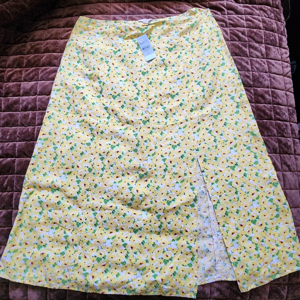 LOFT Yellow Floral A-Line Skirt